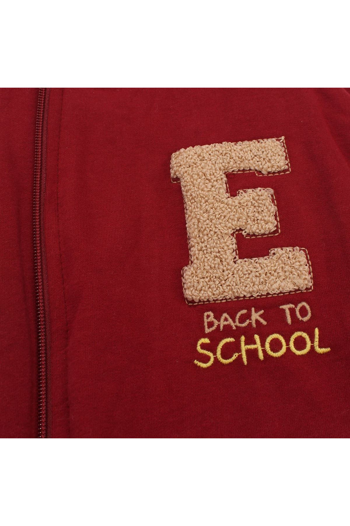 Erkek Çocuk Bordo Bej E Nakışlı Kolej Hırkalı 3'Lü Takım