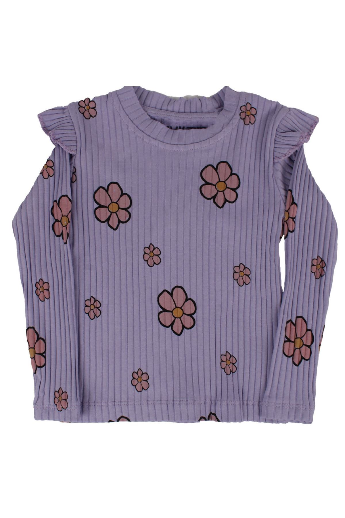 Kız Çocuk Mor Fırfırlı Fitilli Papatya Desenli 2'li Takım