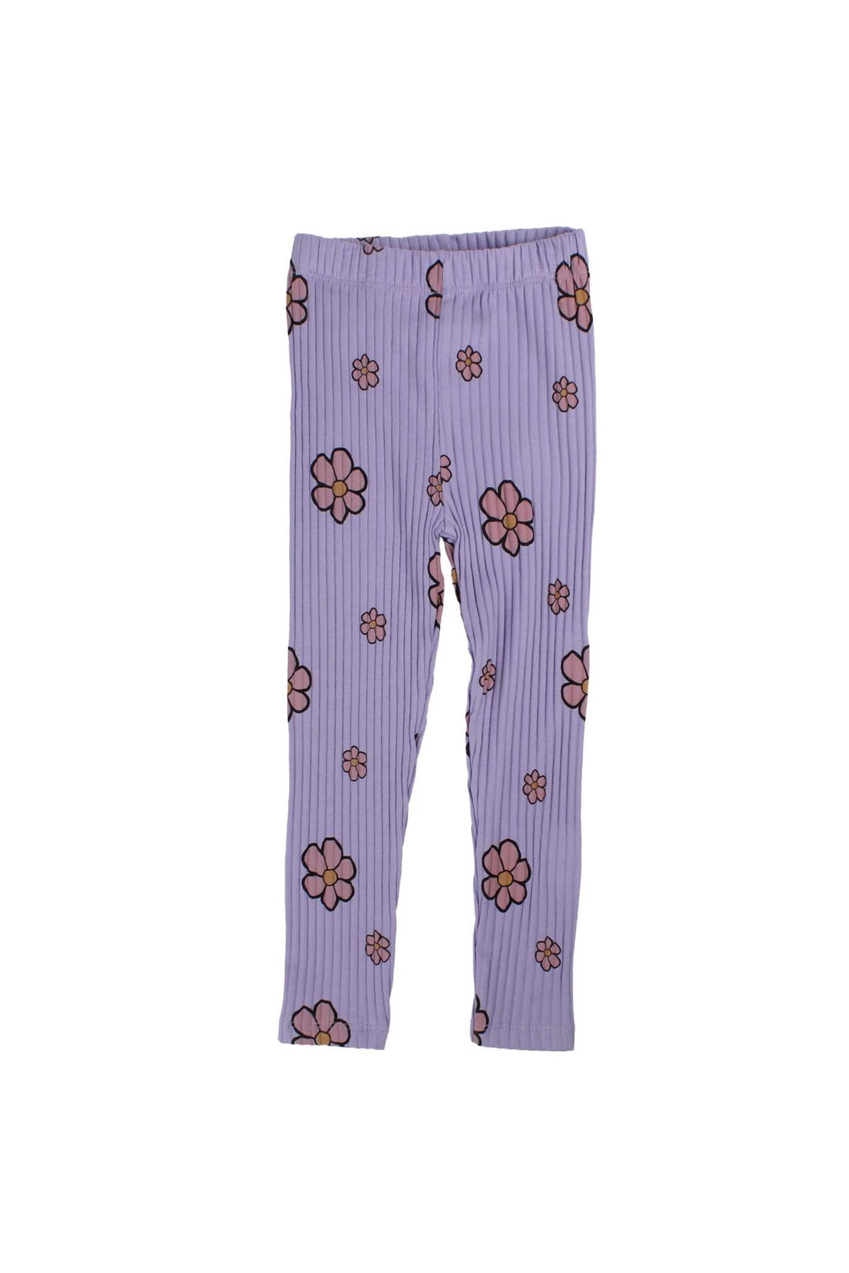 Kız Çocuk Mor Fırfırlı Fitilli Papatya Desenli 2'li Takım