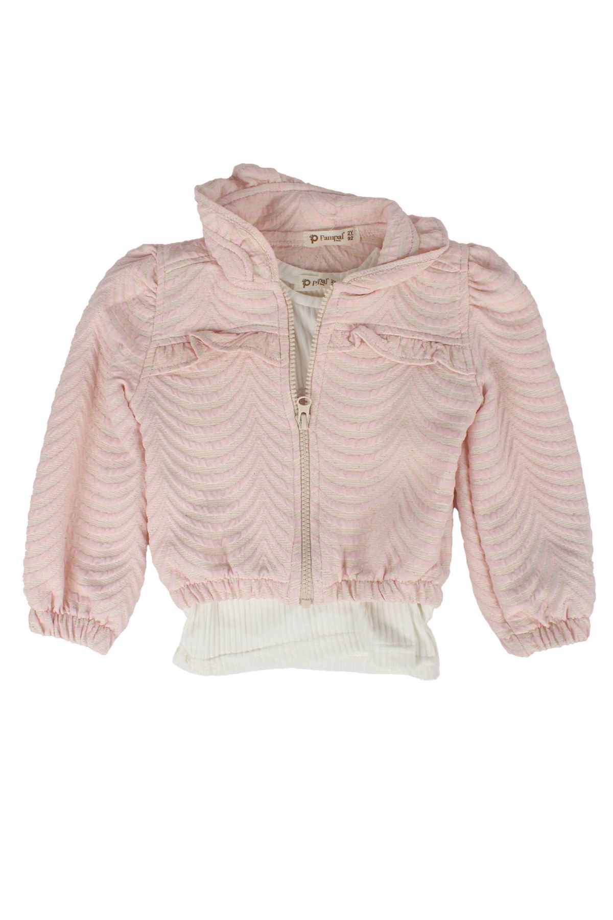 Kız Çocuk Pembe Ceket Siyah Kot Pantolonlu Badili Takım 3'lü Takım