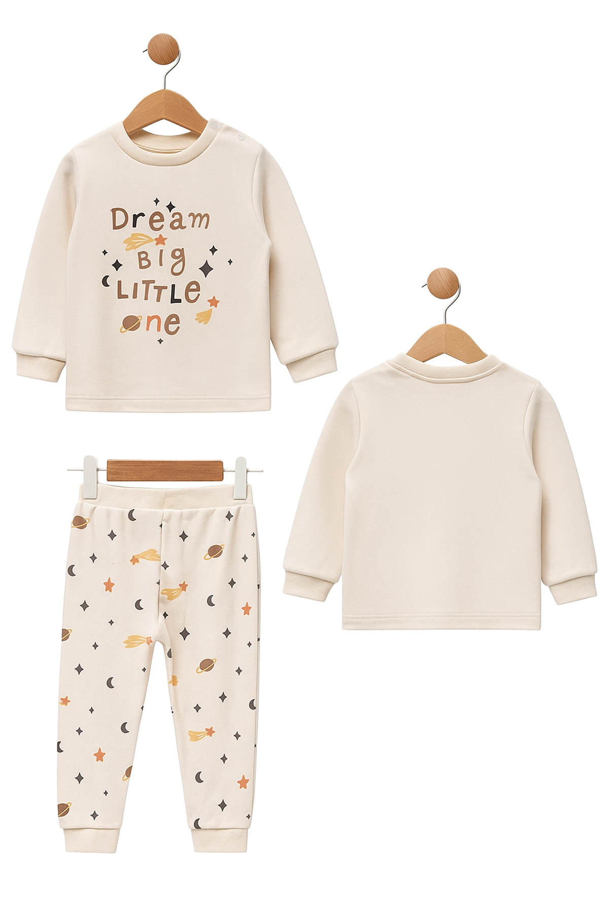 Erkek Çocuk Ekru Dream Yıldızlı Baskılı Pijama Takımı