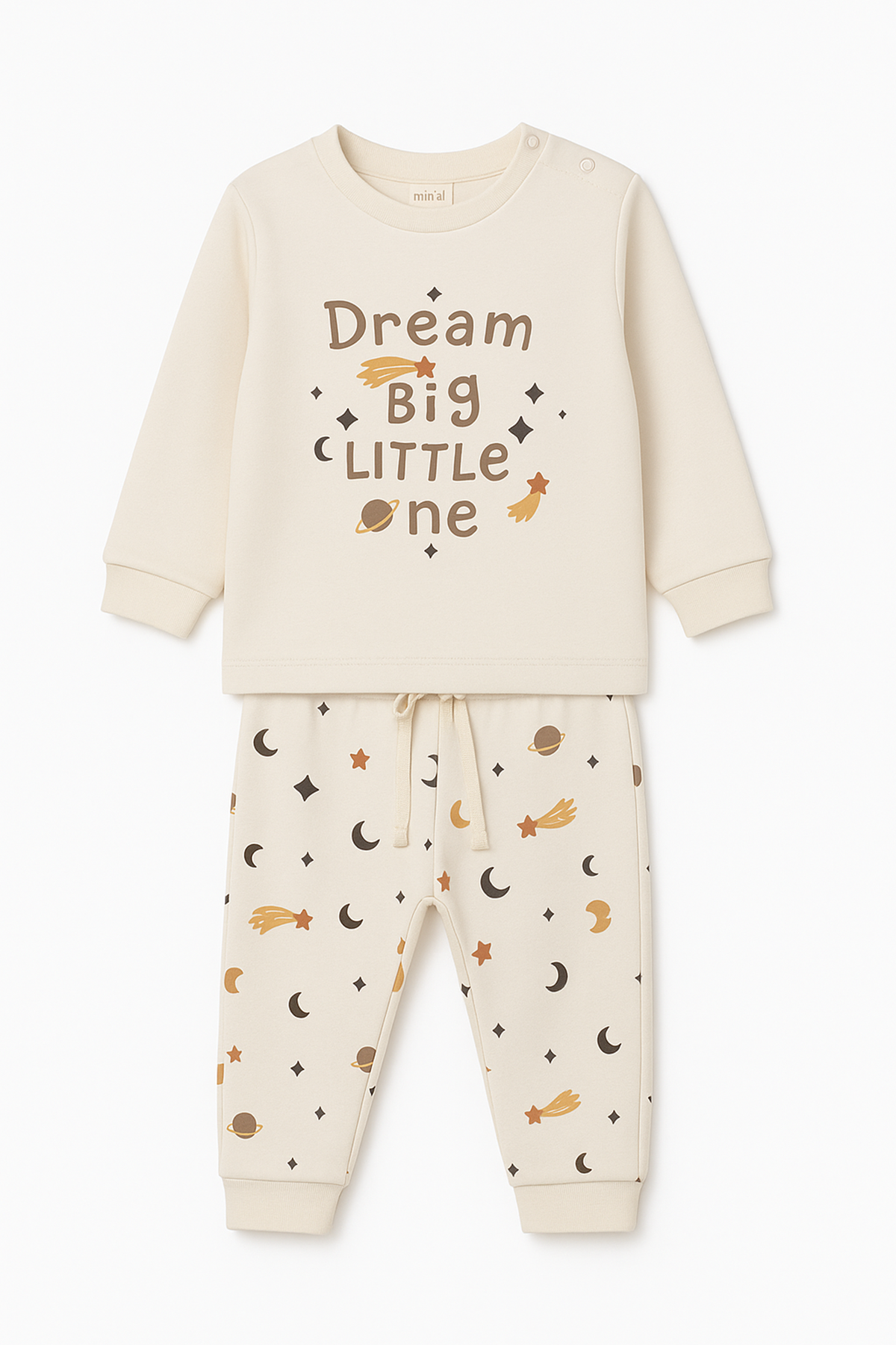 Erkek Çocuk Ekru Dream Yıldızlı Baskılı Pijama Takımı