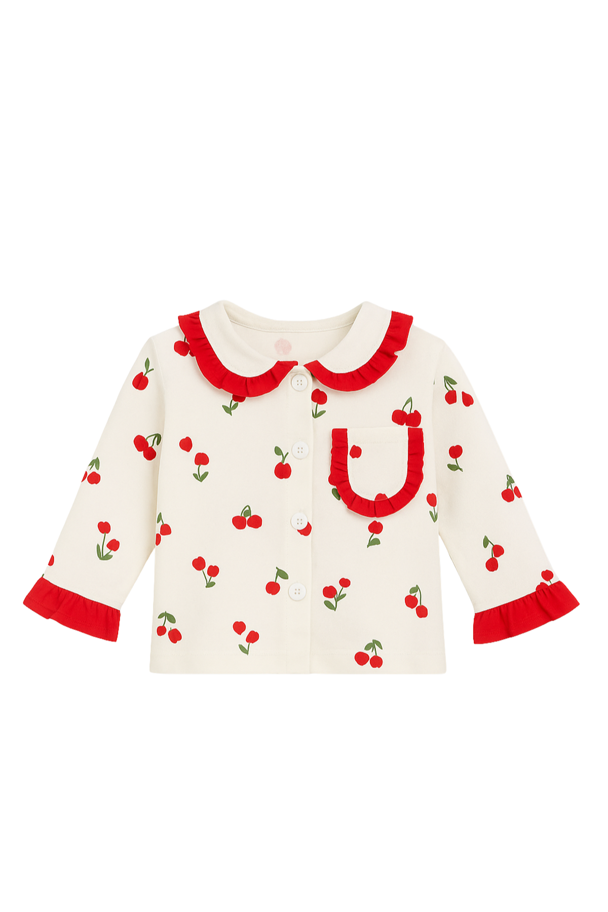 Kız Çocuk Ekru Pembe Lale Desenli Fırfırlı Bandanalı Pijama Takımı