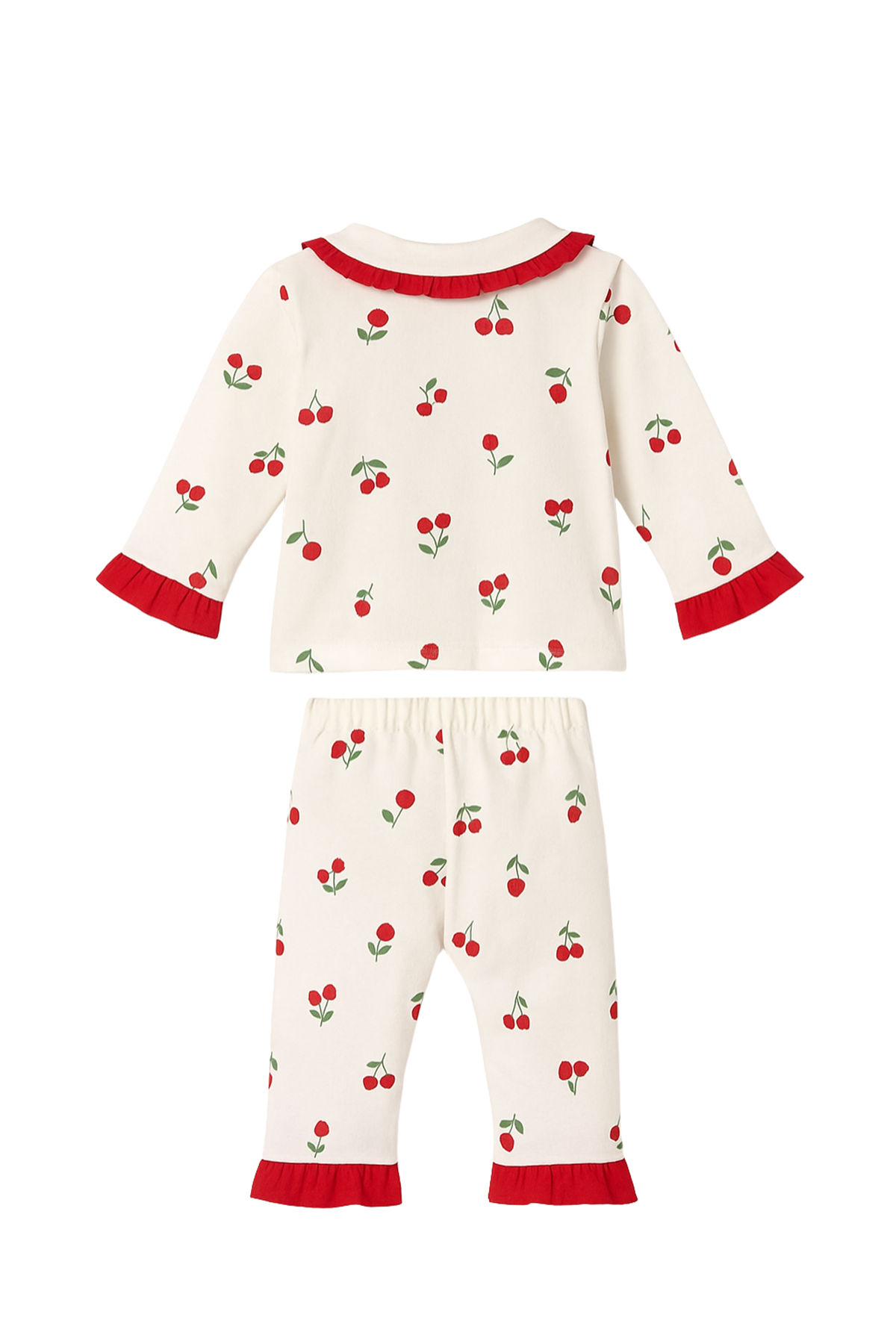 Kız Çocuk Ekru Pembe Lale Desenli Fırfırlı Bandanalı Pijama Takımı