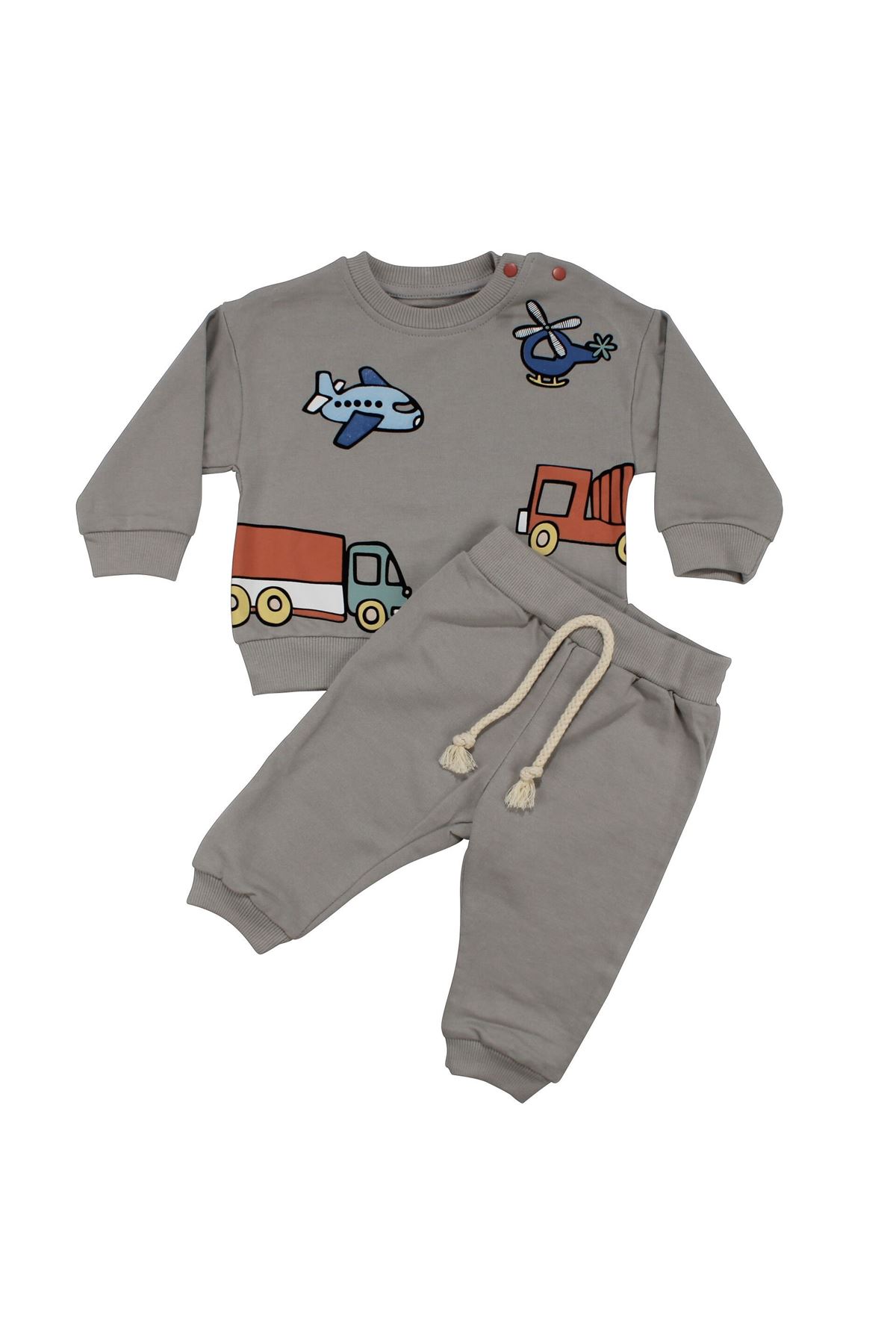 Erkek Bebek Uçak Kamyon Baskılı 2'li Takım