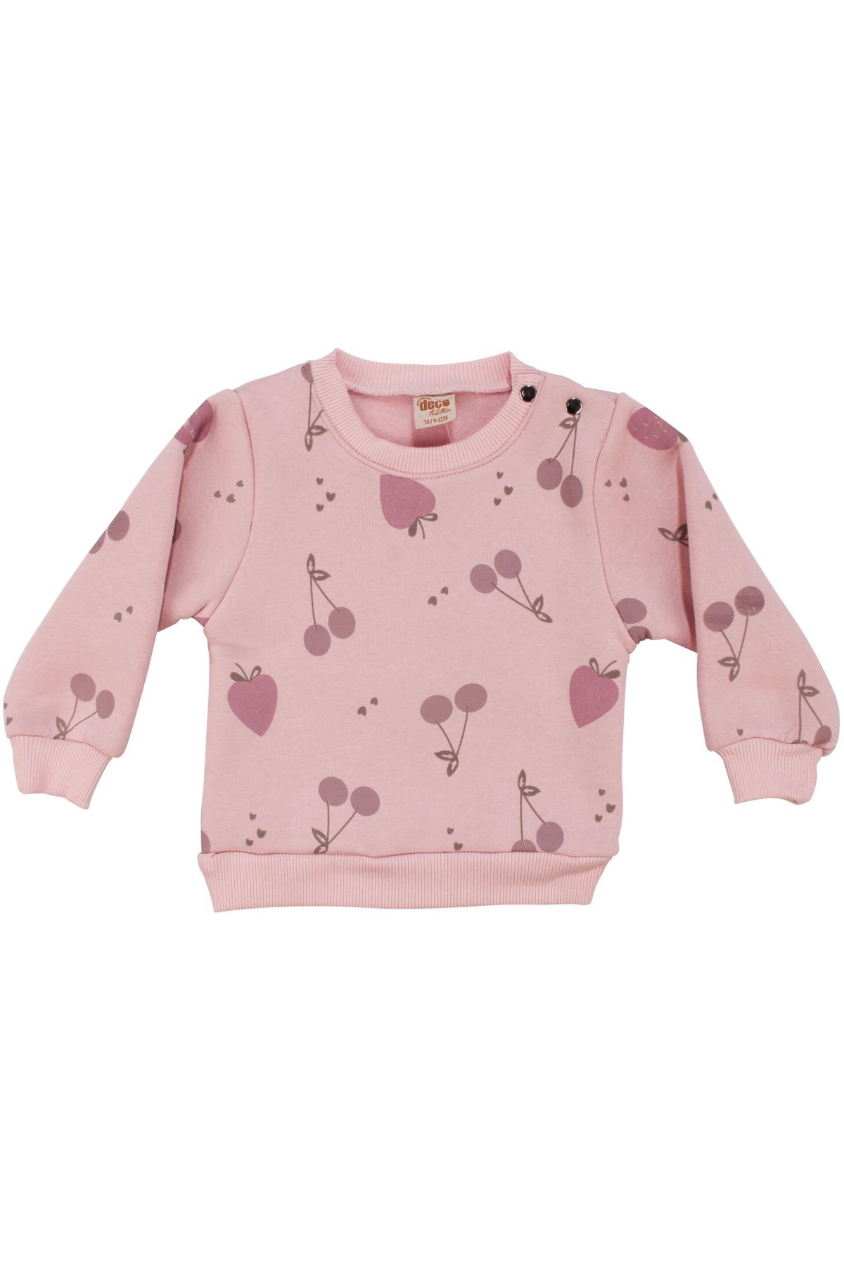 Kız Bebek Pembe Kahve Kirazlı Baskılı Kadife Taytlı 2'li Takım