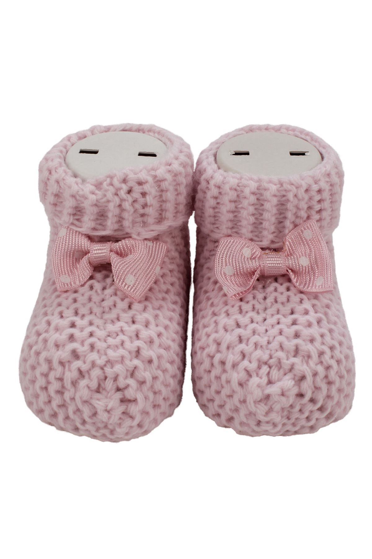 Unisex Pembe Puanlı Fiyonklu Triko Patik 0-6 Ay