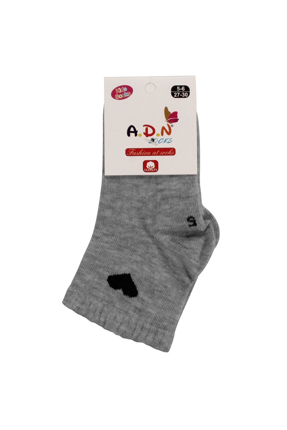 Kız Çocuk Gri Siyah Kalp Desenli Patik Çorap