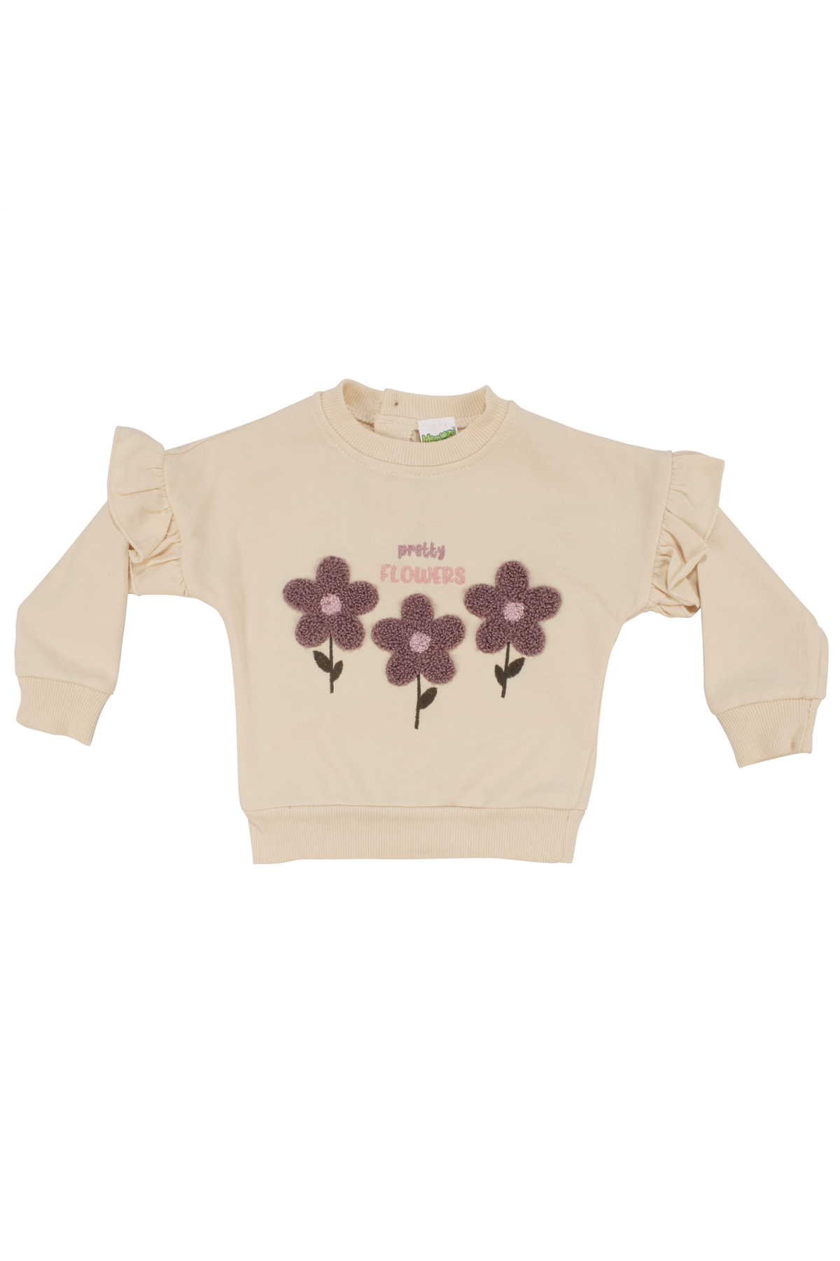 Kız Bebek Ekru Mor Çiçek Nakışlı İkili Takım