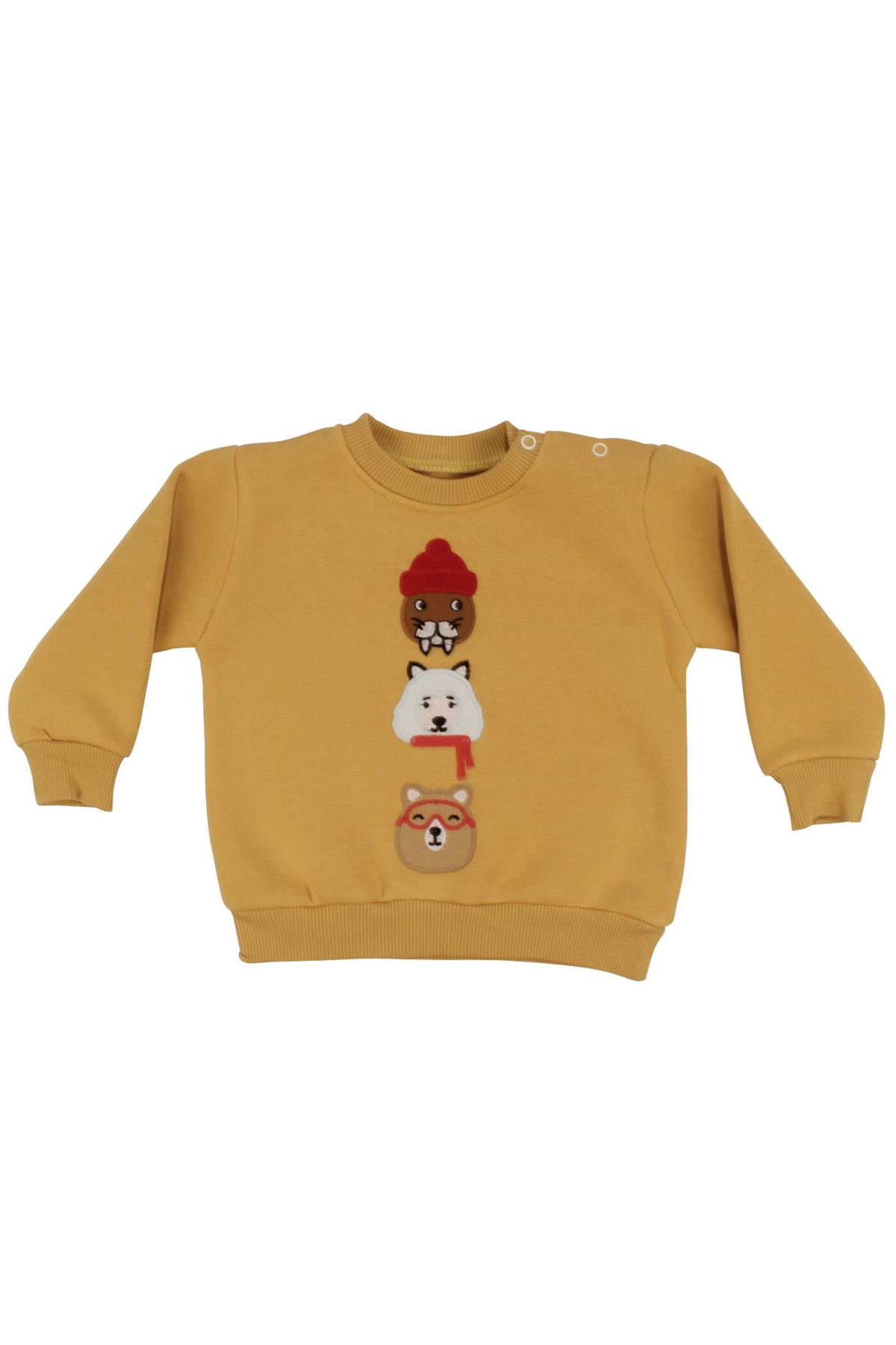 Erkek Bebek Sarı Bereli Hayvanlı Üç İp İkili Takım