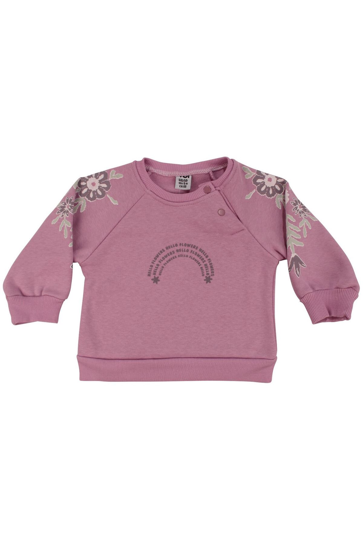 Kız Bebek Pembe Hello Flowers Yazılı Kolları Çiçek Baskılı Üç İp İkili Takım