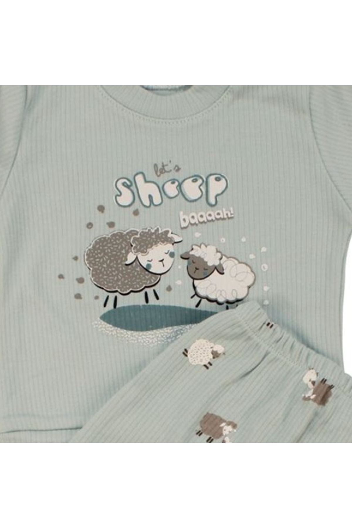 Erkek Bebek Su Yeşili Kuzu Desenli Pijama Takımı