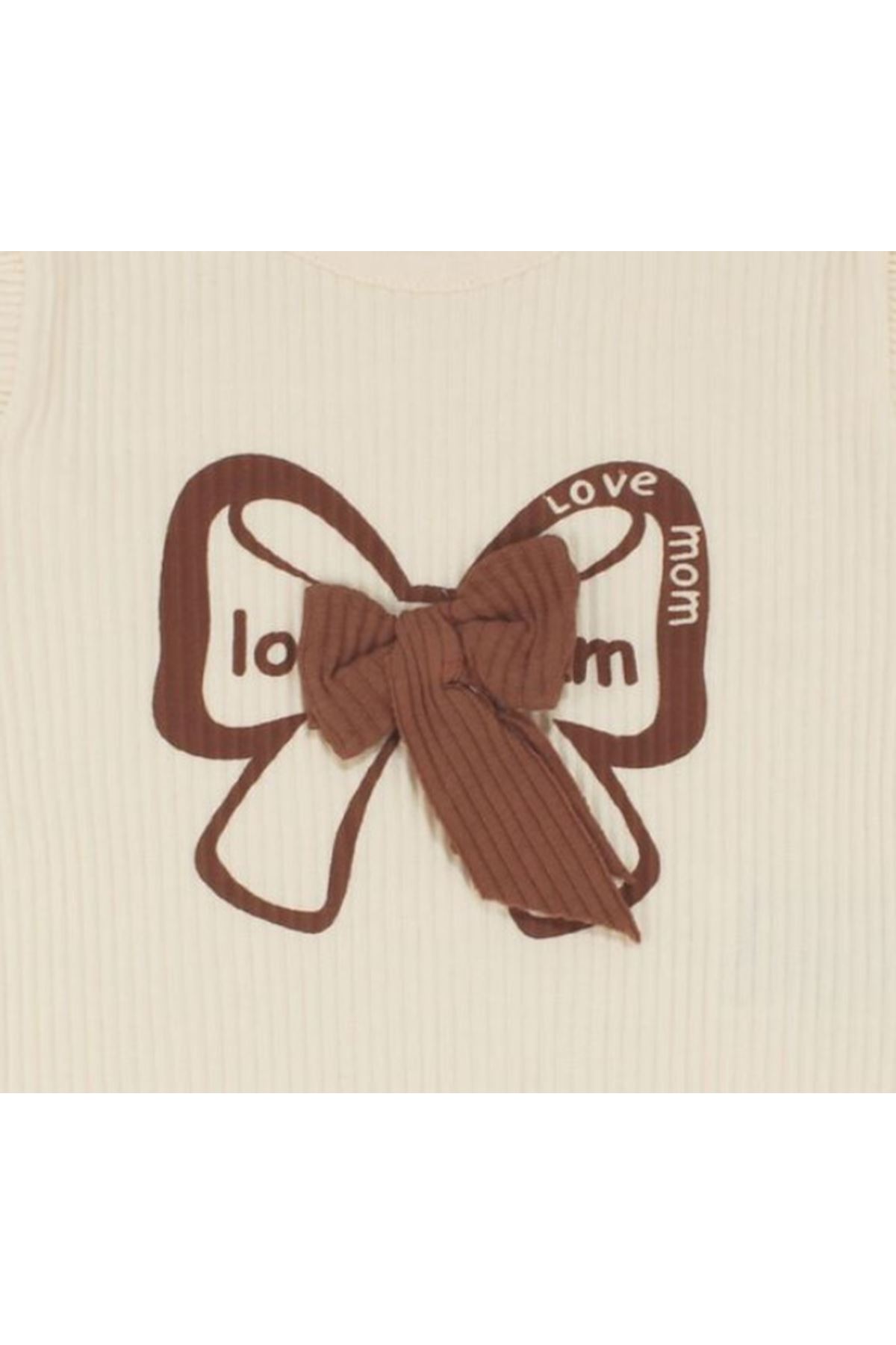 Kız Bebek Ekru Kahve Fiyonklu Fitillli 2'li Takım