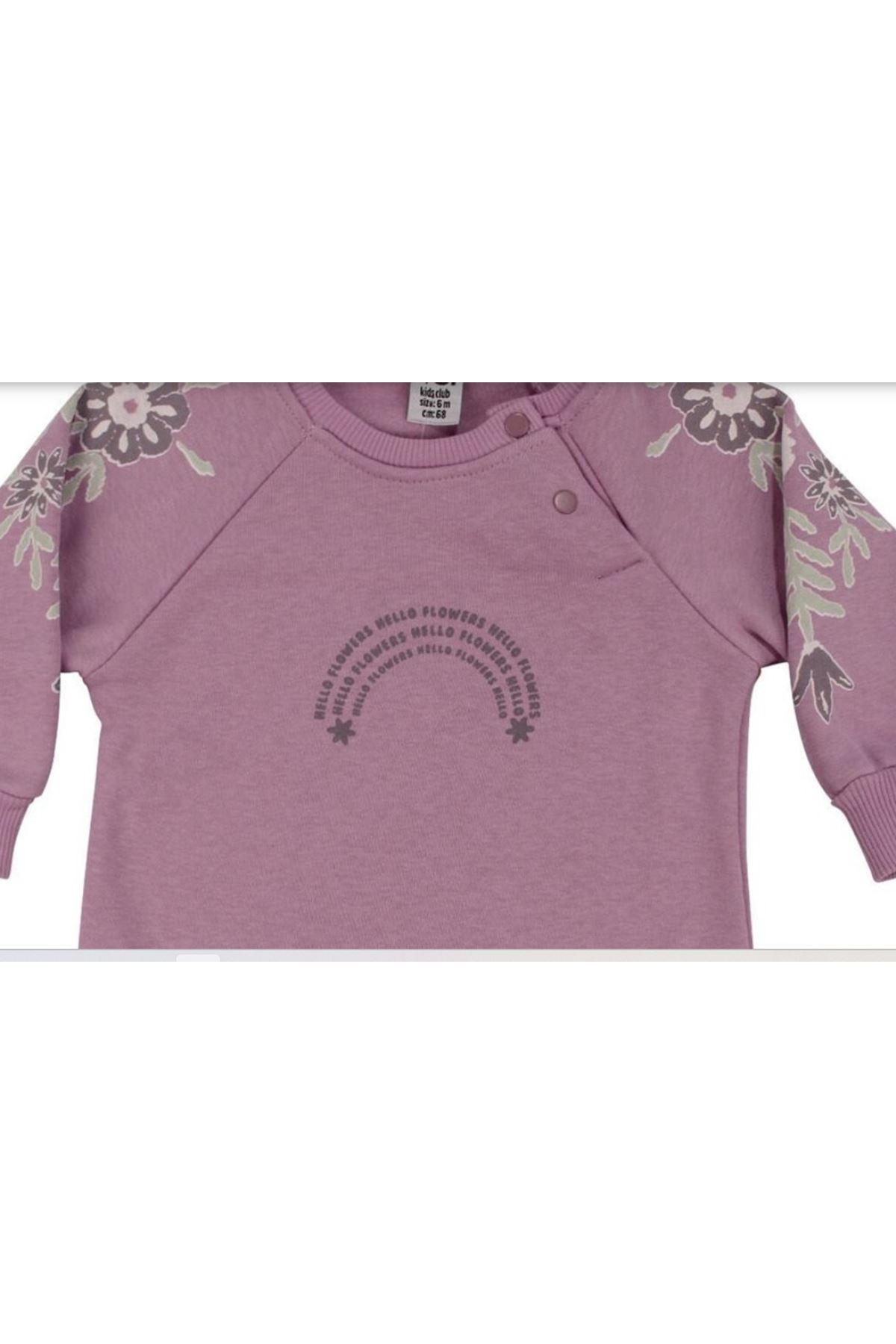 Kız Bebek Pembe Hello Flowers Yazılı Kolları Çiçek Baskılı Üç İp İkili Takım