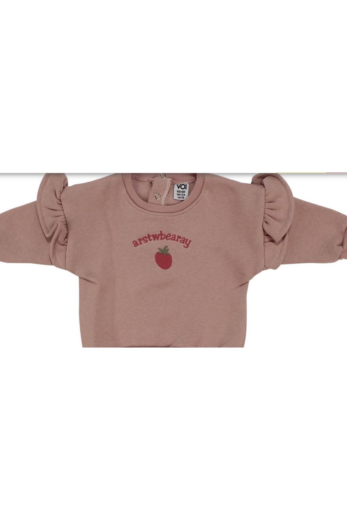 Kız Bebek Pembe Çilek Nakışlı Üç İp İkili Takım