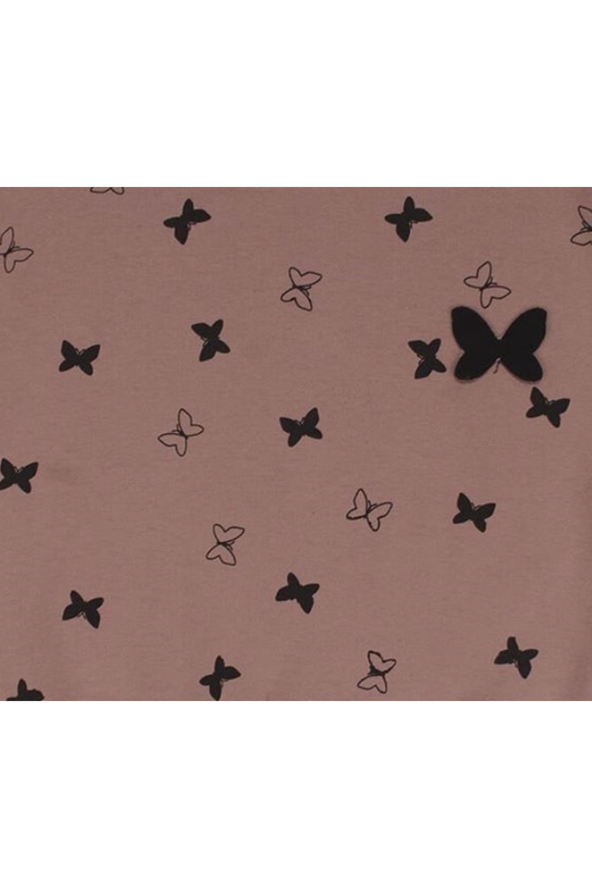 Kız Çocuk Pudra Siyah Kelebek Baskılı Üç İp İkili Takım