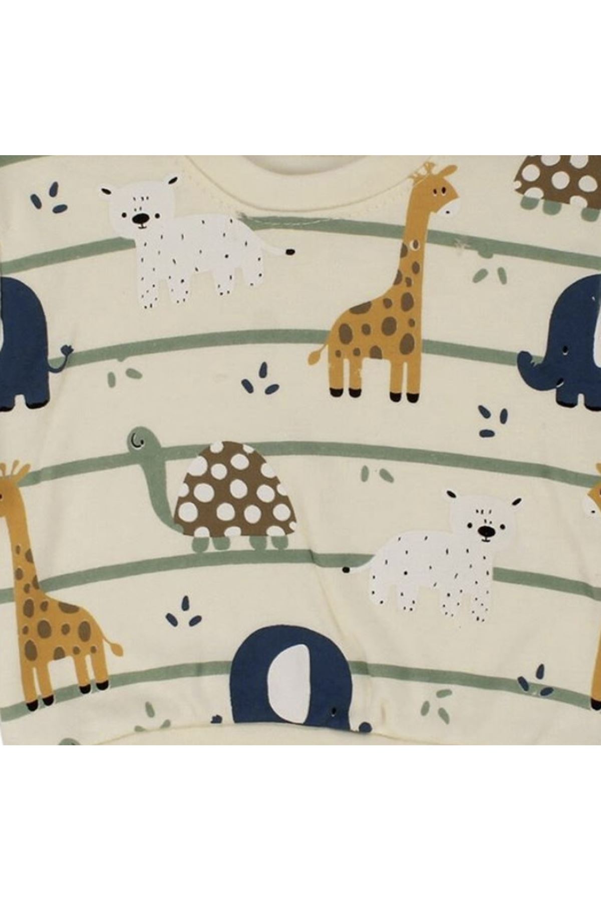 Erkek Bebek Ekru Mavi Orman Hayvanları Baskılı İkili Takım