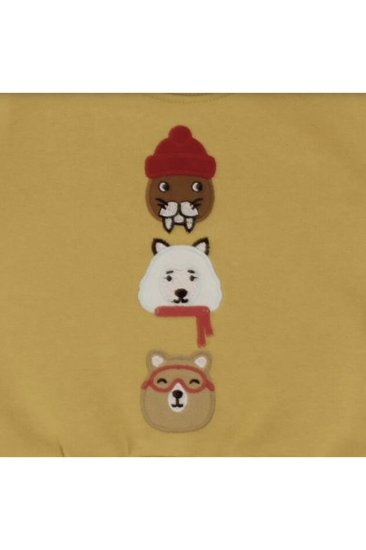 Erkek Bebek Sarı Bereli Hayvanlı Üç İp İkili Takım