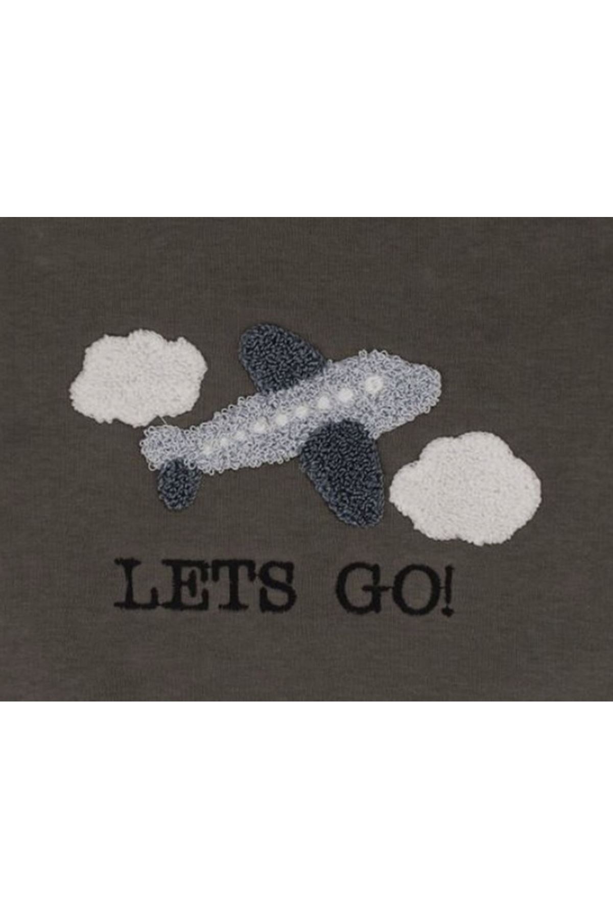 Erkek Bebek Kahve Uçak Nakışlı Üç İp İkili Takım