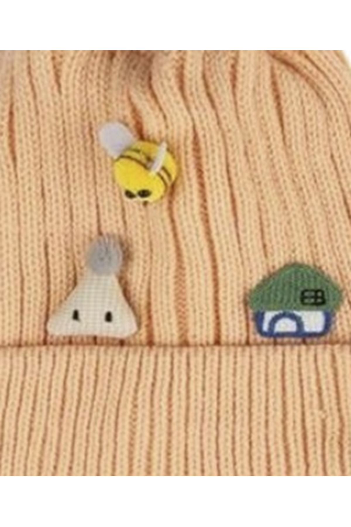 Kitti Bebe Kız Atkı Bere Eldiven Takım (1-4 Yaş) K24160-03 Şeftali