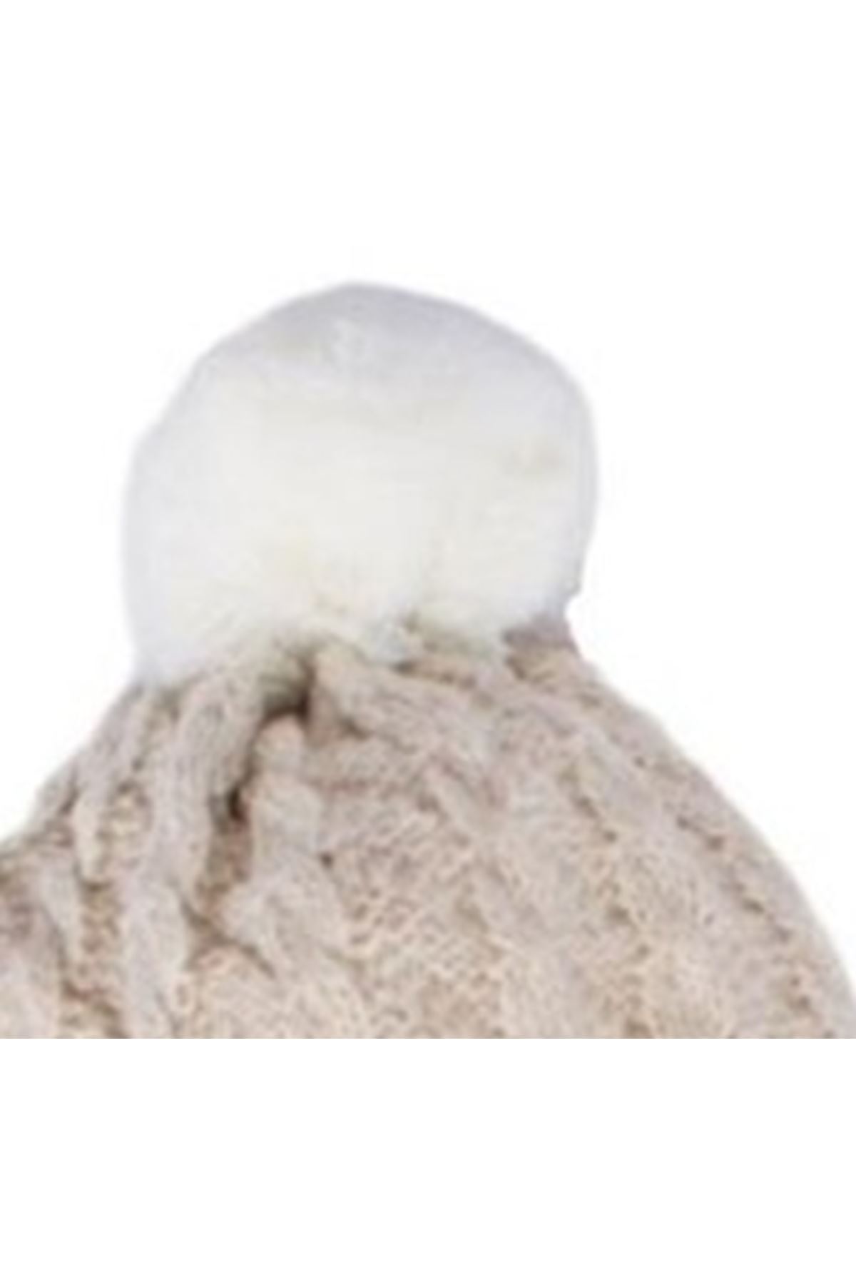 Kahve Beyaz Saç Örgü Desenli Triko Atkı Bere Set