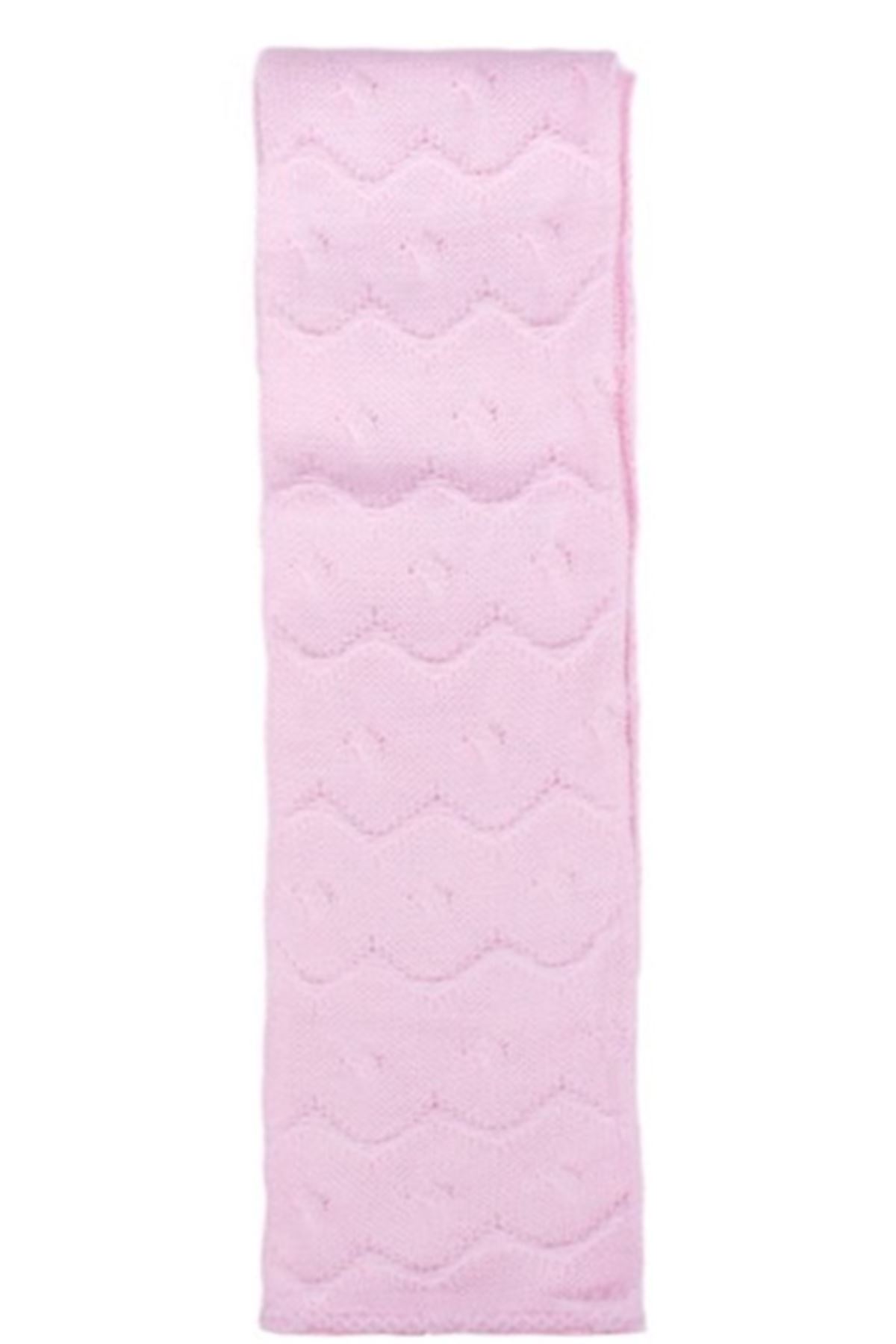 Kız Bebek Pembe Beyaz Dalga Desenli Triko Atkı Bere Set