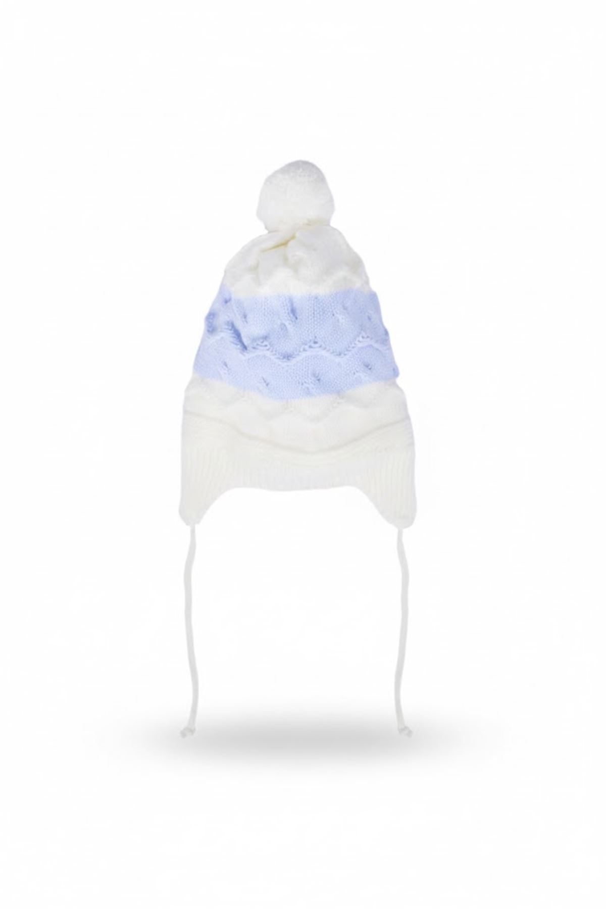 Erkek Bebek Mavi Beyaz Dalga Desenli Triko Atkı Bere Set