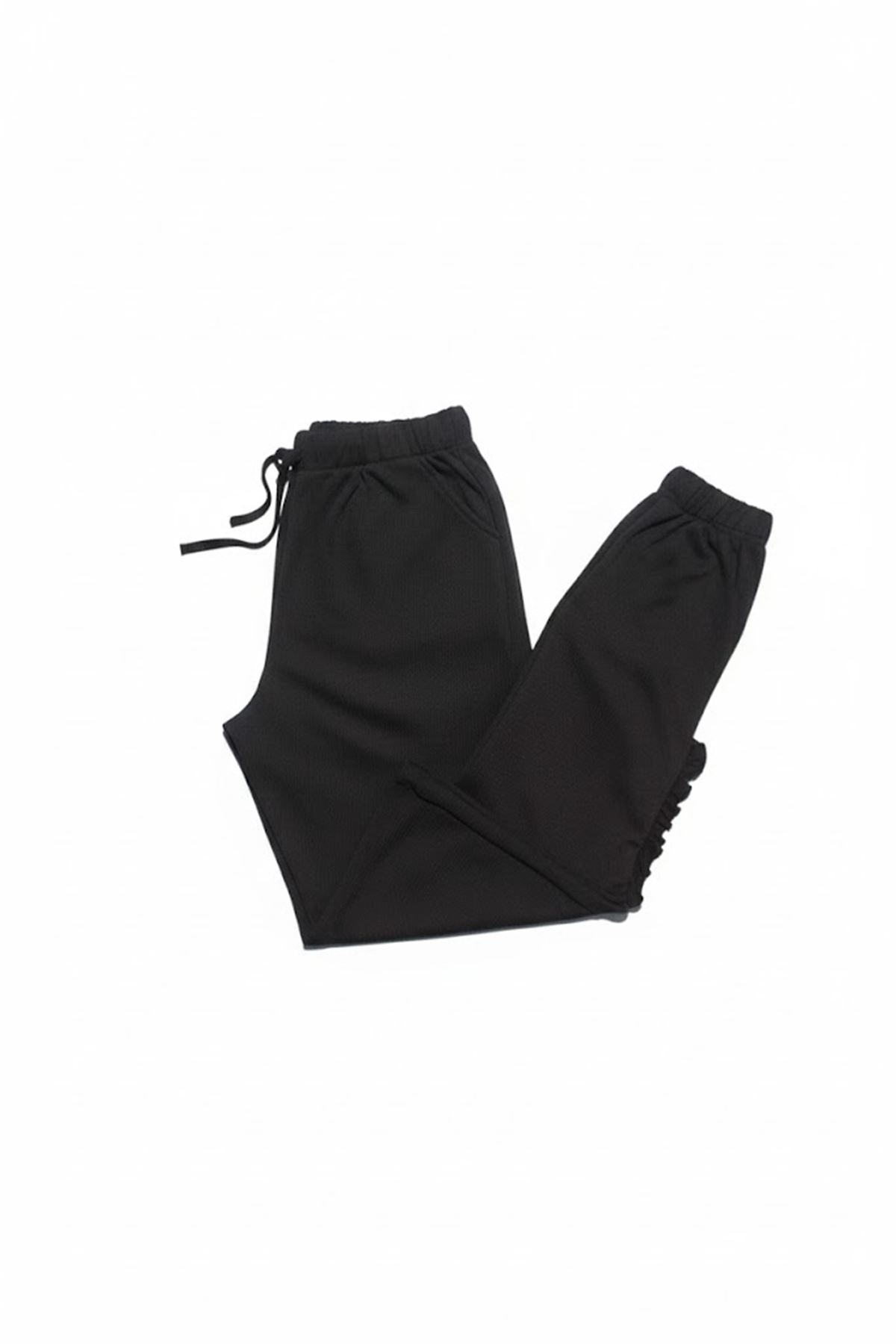 Kız Çocuk Siyah Fırfırlı Cepli Bürümcük 2' Li Takım