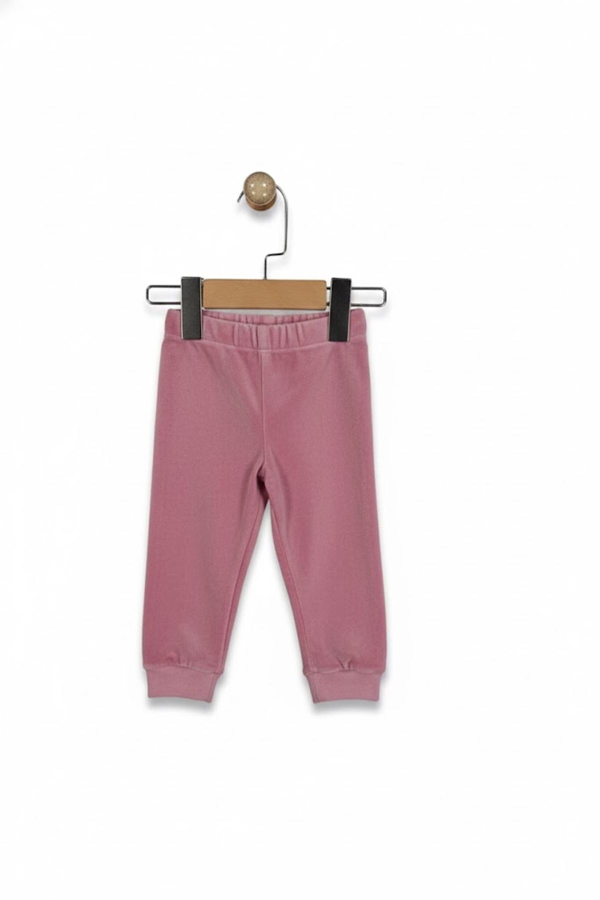 Kız Bebek Ekru Pempe Fiyonklu Baskılı Kadife Fitillli Taytlı 2'li Takım