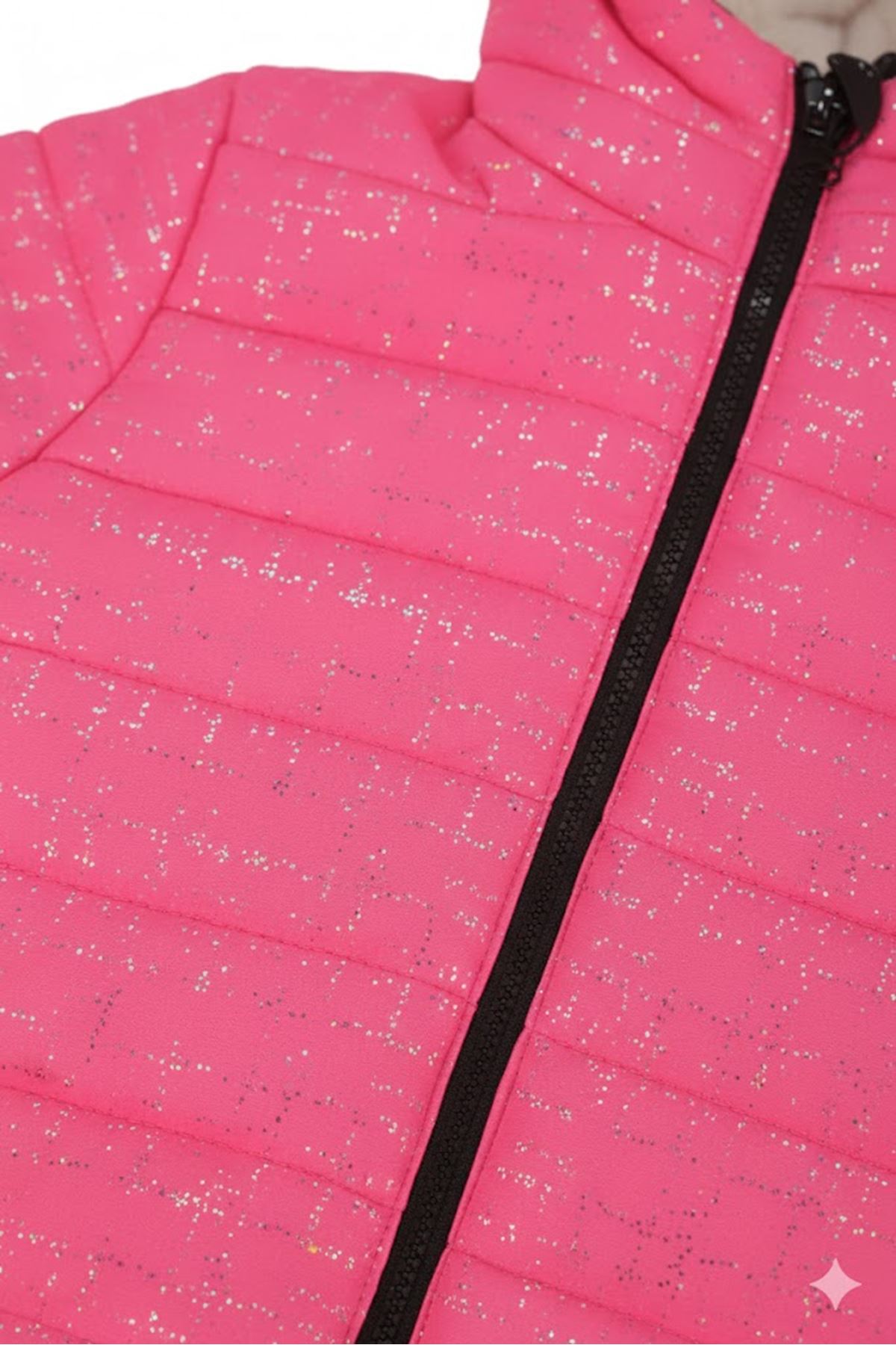 Kız Çocuk Fuşya Simli Parlak İçi Peluş Mont