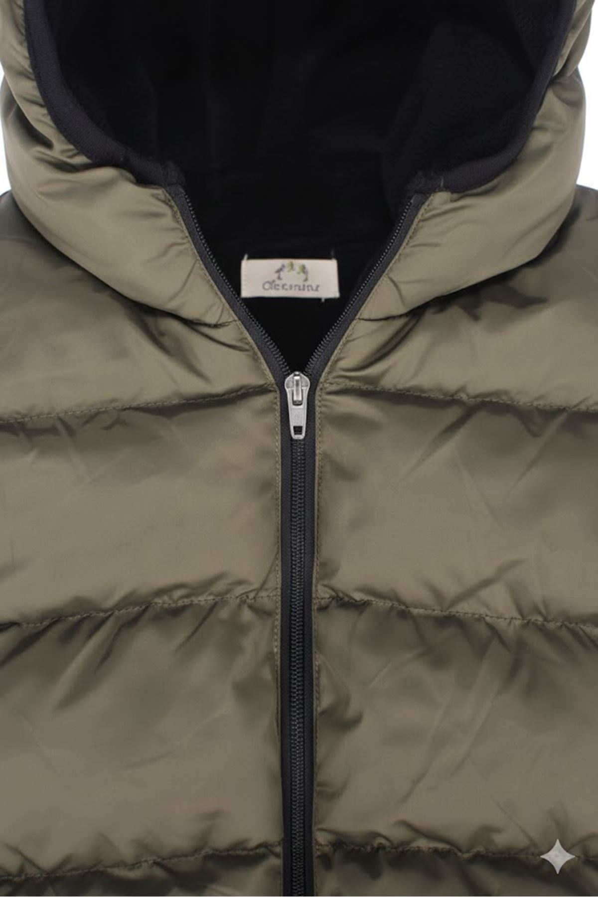 Haki Kapşonlu Şişme Mont