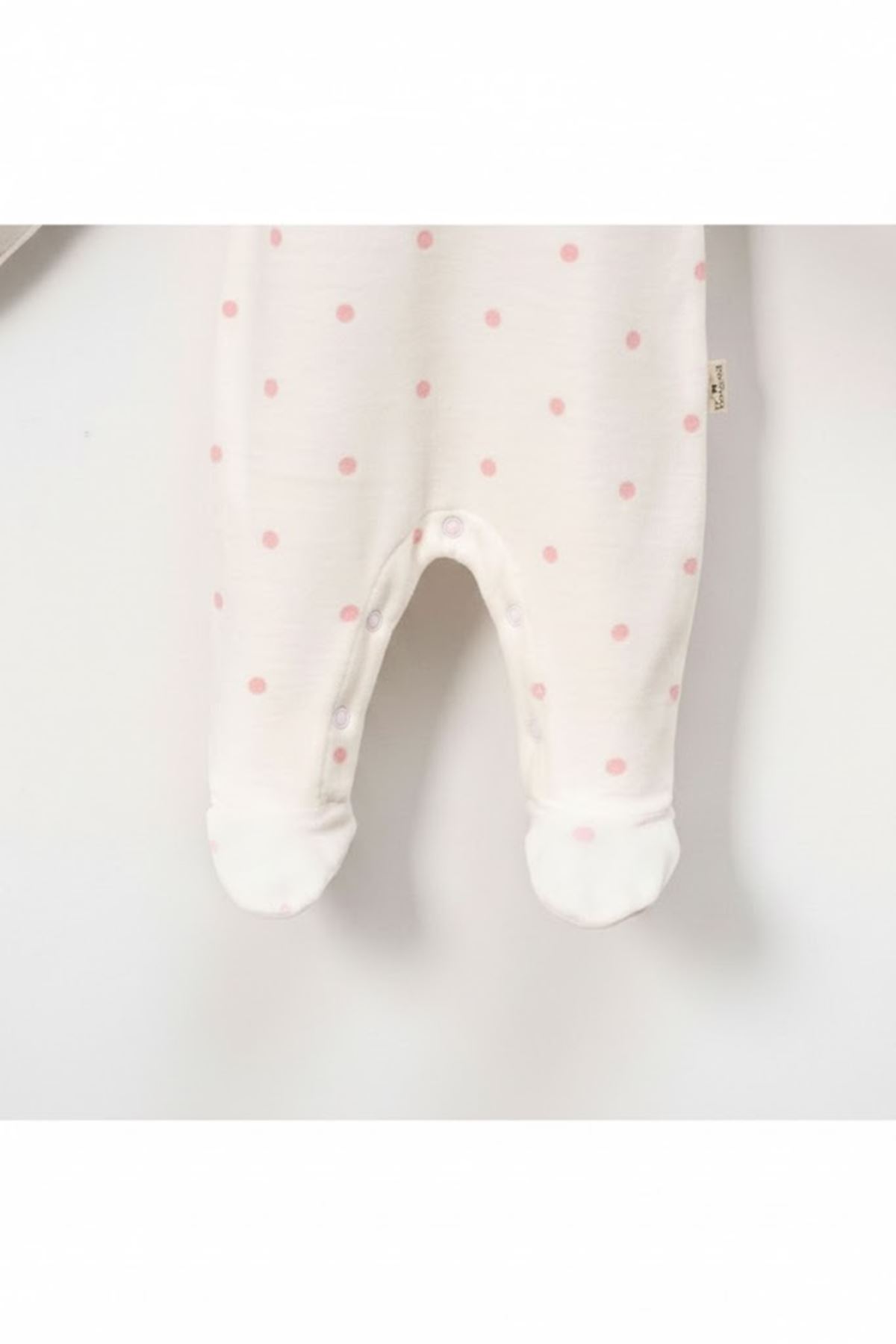 Kız Bebek Ekru Pembe Puanlı Kelebekli Patikli Kadife Tulum