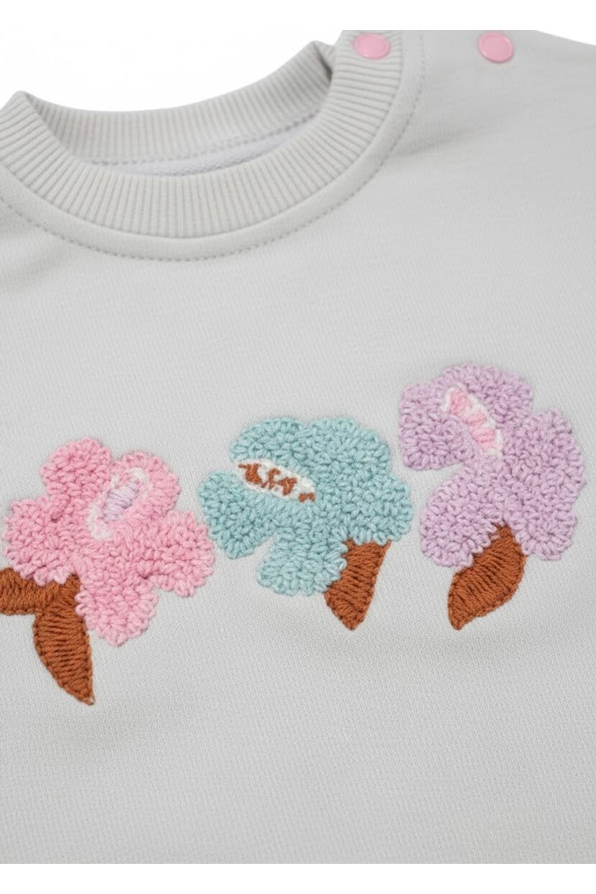 Kız Bebek Gri Çiçek Nakışlı 2'li Takım