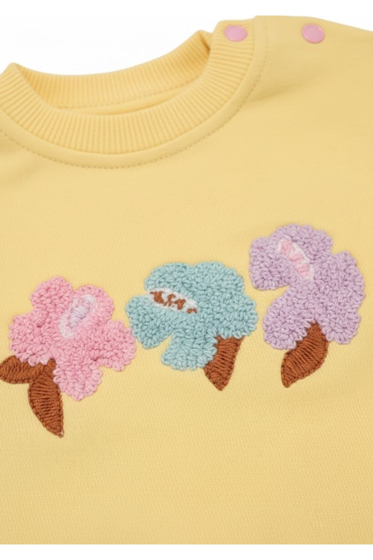 Kız Bebek Sarı Çiçek Nakışlı 2'li Takım