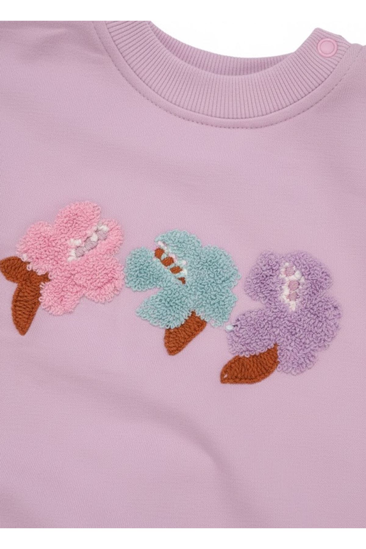 Kız Bebek Lila Çiçek Nakışlı 2'li Takım
