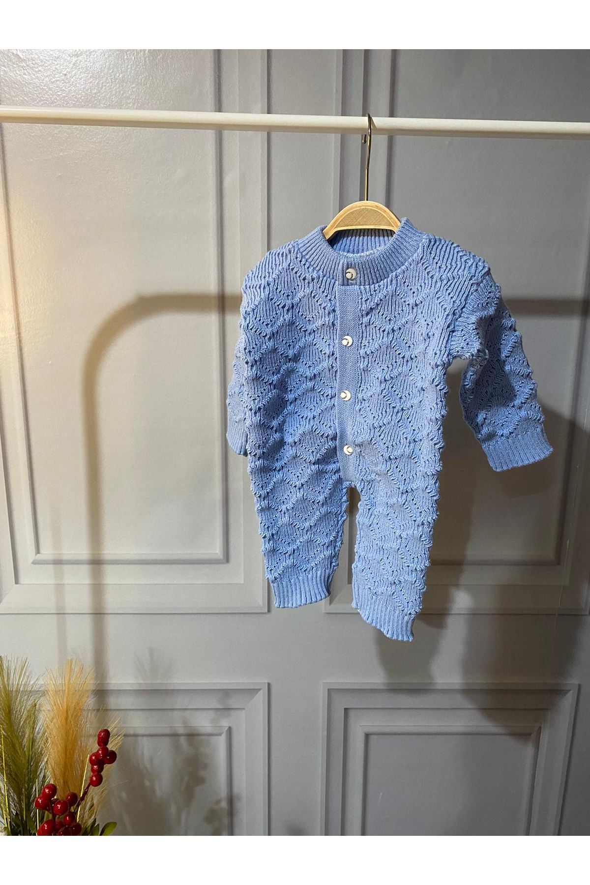 Bereli Triko Erkek Bebek Tulumu - Mavi