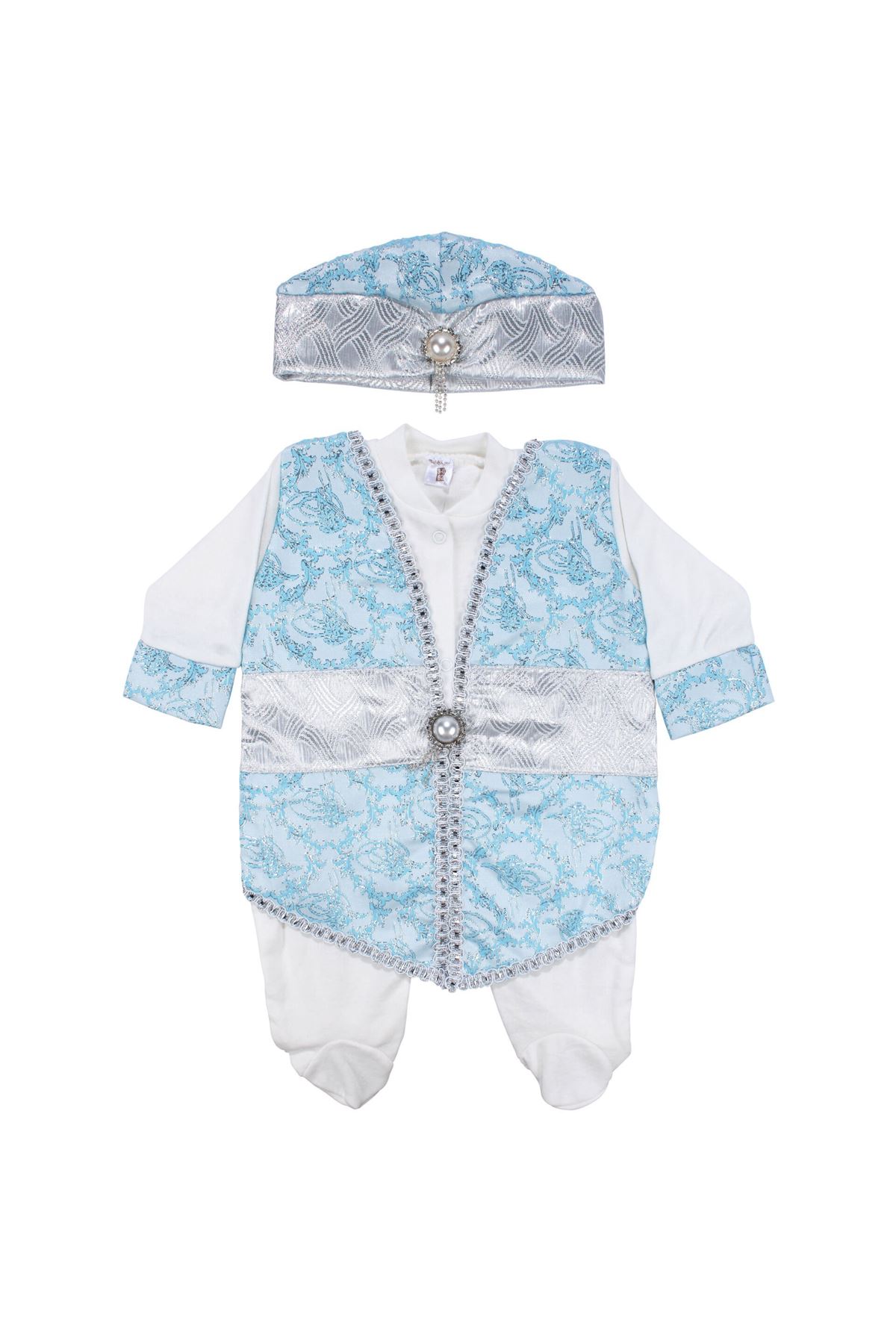 Tuğra Desenli Kemerli Turkuaz Şehzade Erkek Bebek Mevlüt Tulum