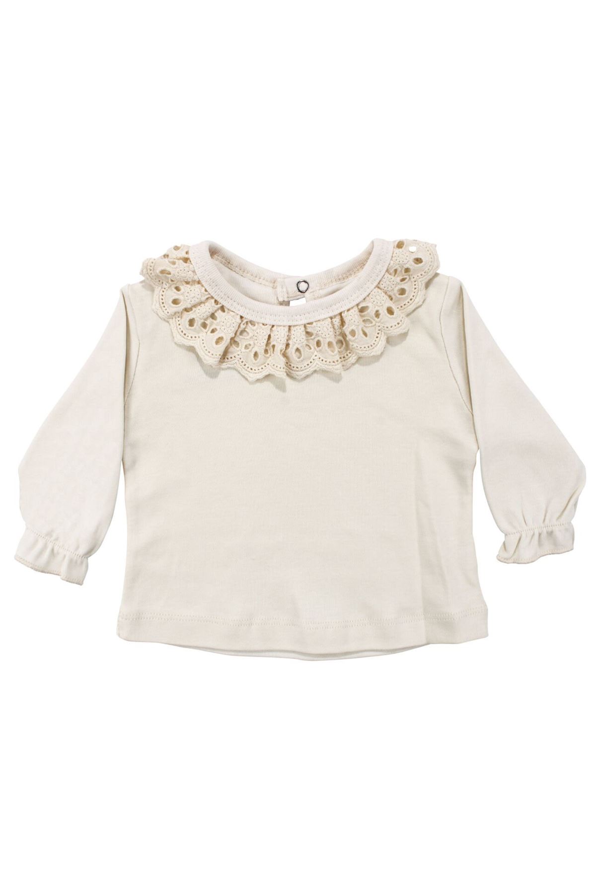 Kız Bebek Ekru Fisto Yakalı Pudra Triko Salopet Tulum Takım