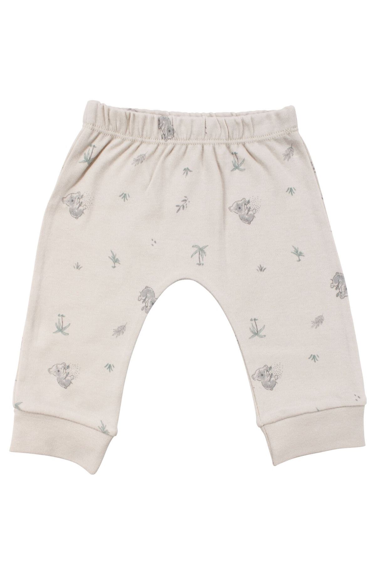 Unisex Bej Koala Desenli Organik Üçlü Pijama Takımı