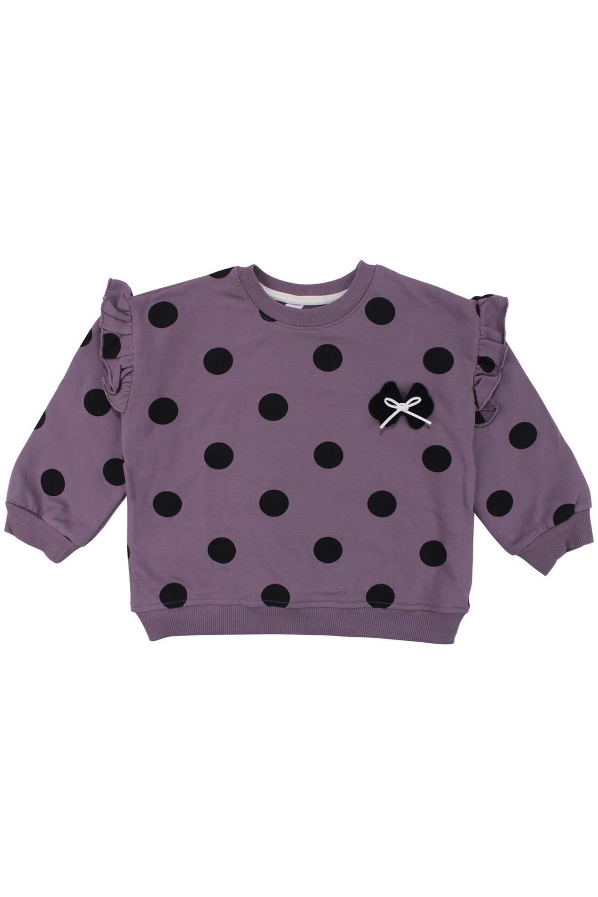 Kız Çocuk Mor Siyah Puantiyeli Kolları Fırfırlı İkili Takım