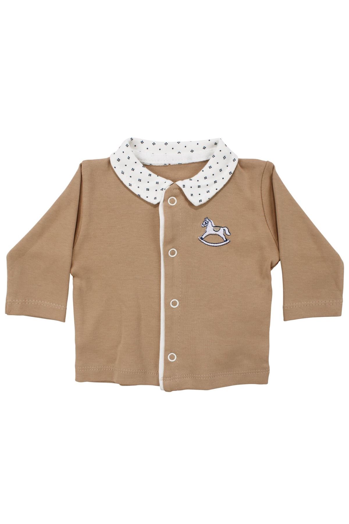 Erkek Bebek Kahve Ekru At Nakışlı 5 Parça Hastane Çıkış Seti