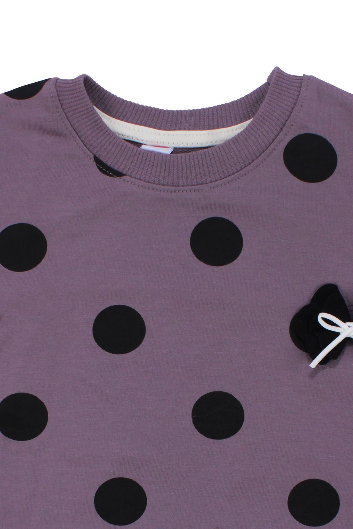 Kız Çocuk Mor Siyah Puantiyeli Kolları Fırfırlı İkili Takım