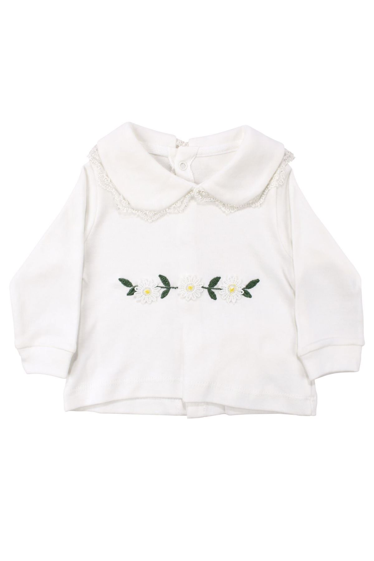 Kız Bebek Ekru Fisto Yakalı Papatya Nakışlı 5'li Hastane Çıkış Seti