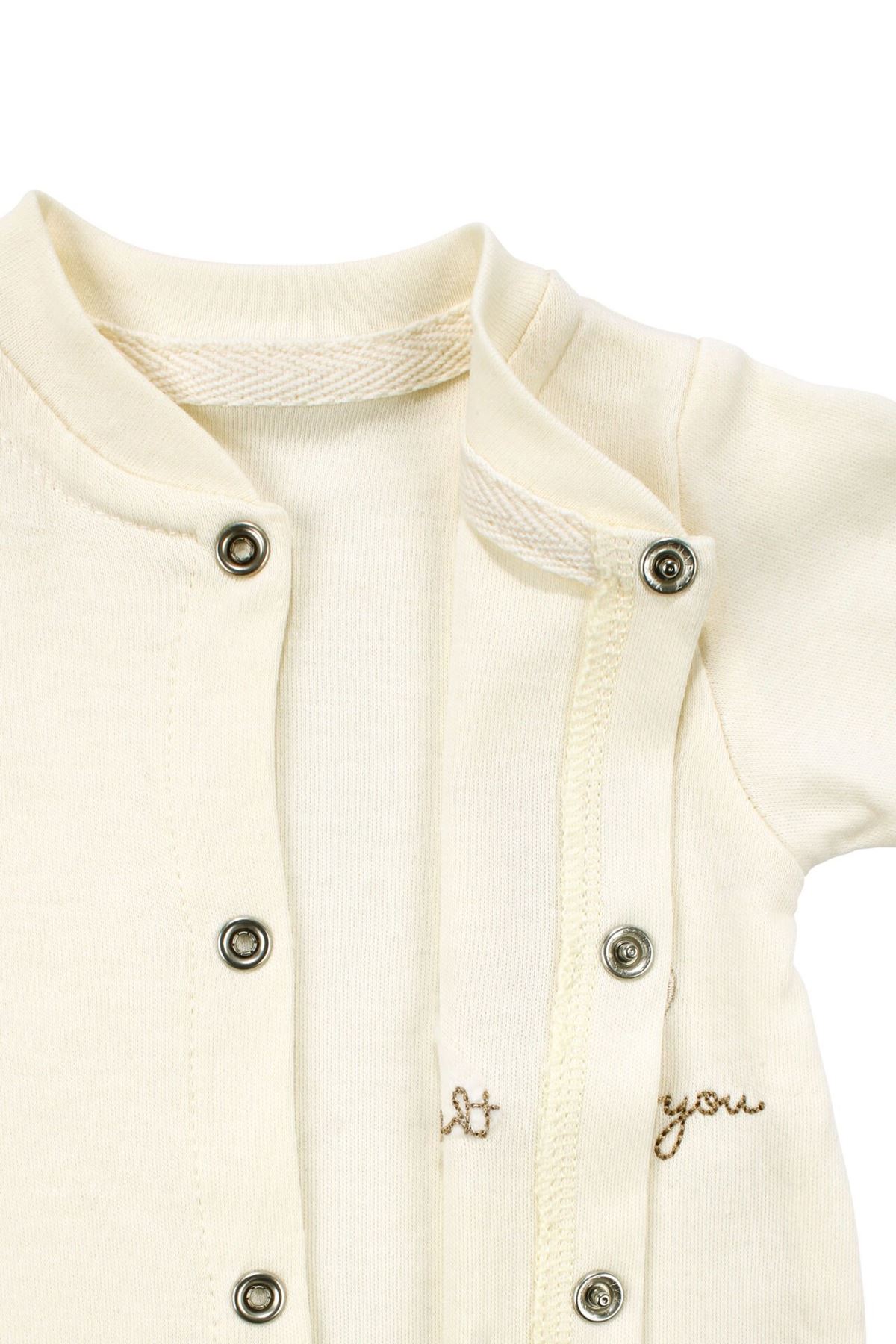 Unisex Ekru Ayı Nakışlı Bereli Tulum