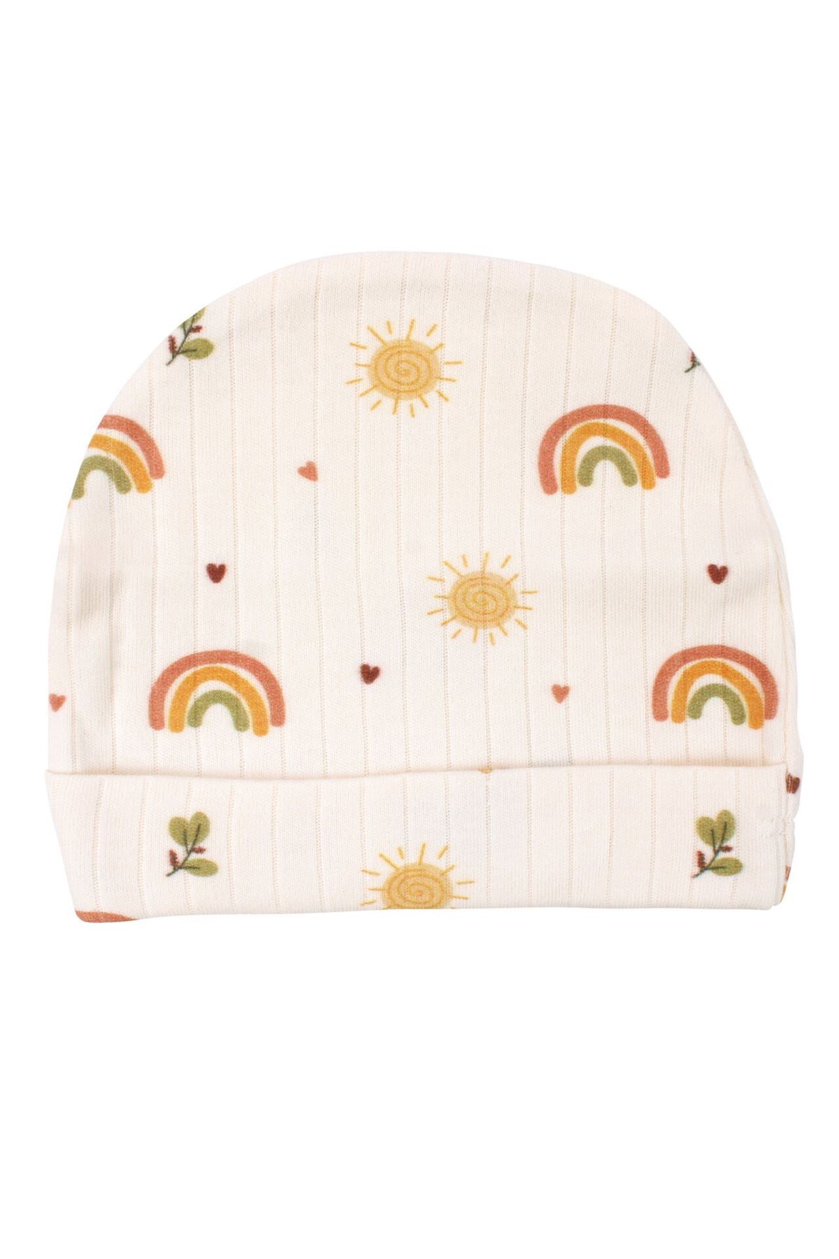 Kız Bebek Ekru Güneş Gökkuşağı Desenli Üçlü Takım