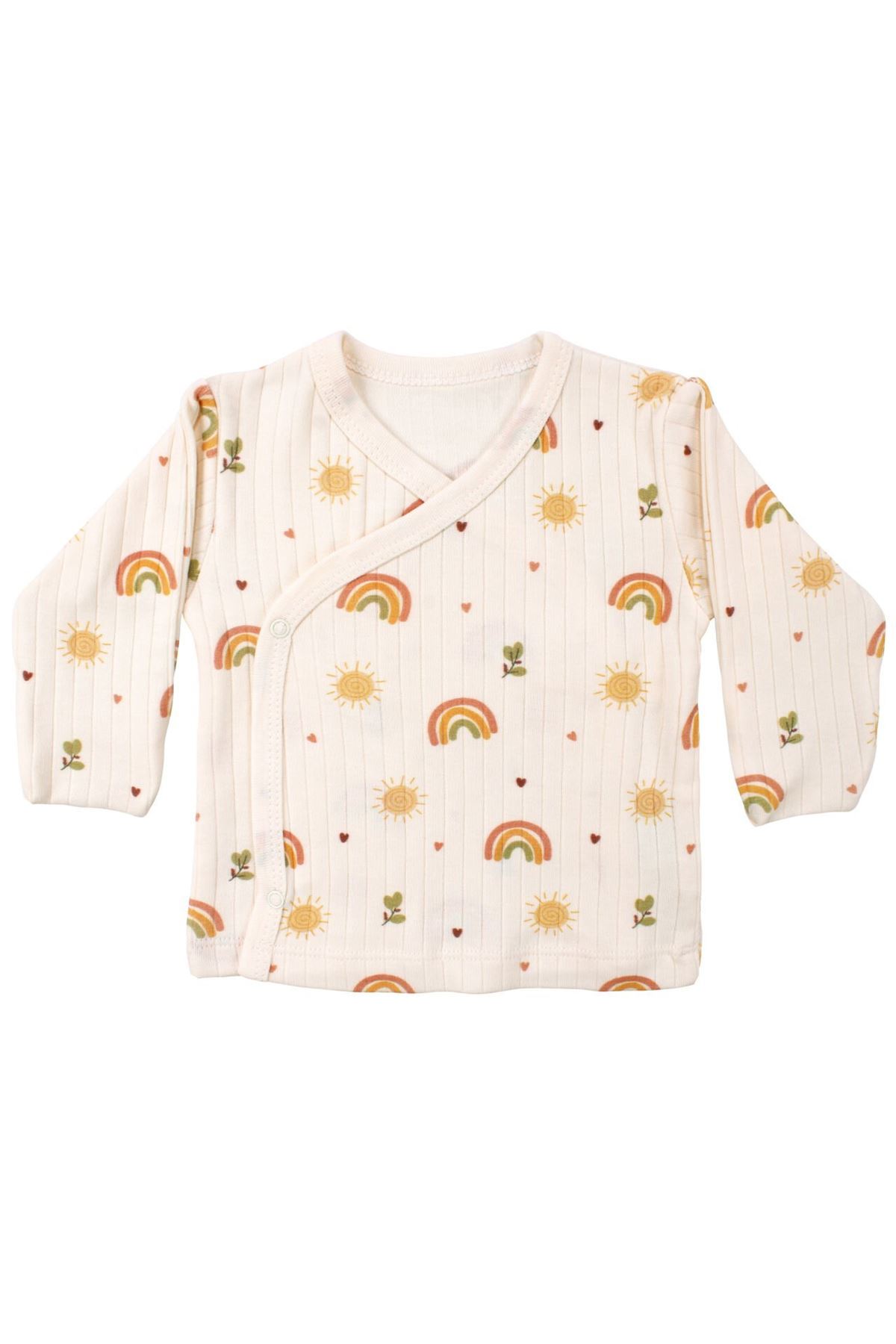 Kız Bebek Ekru Güneş Gökkuşağı Desenli Üçlü Takım