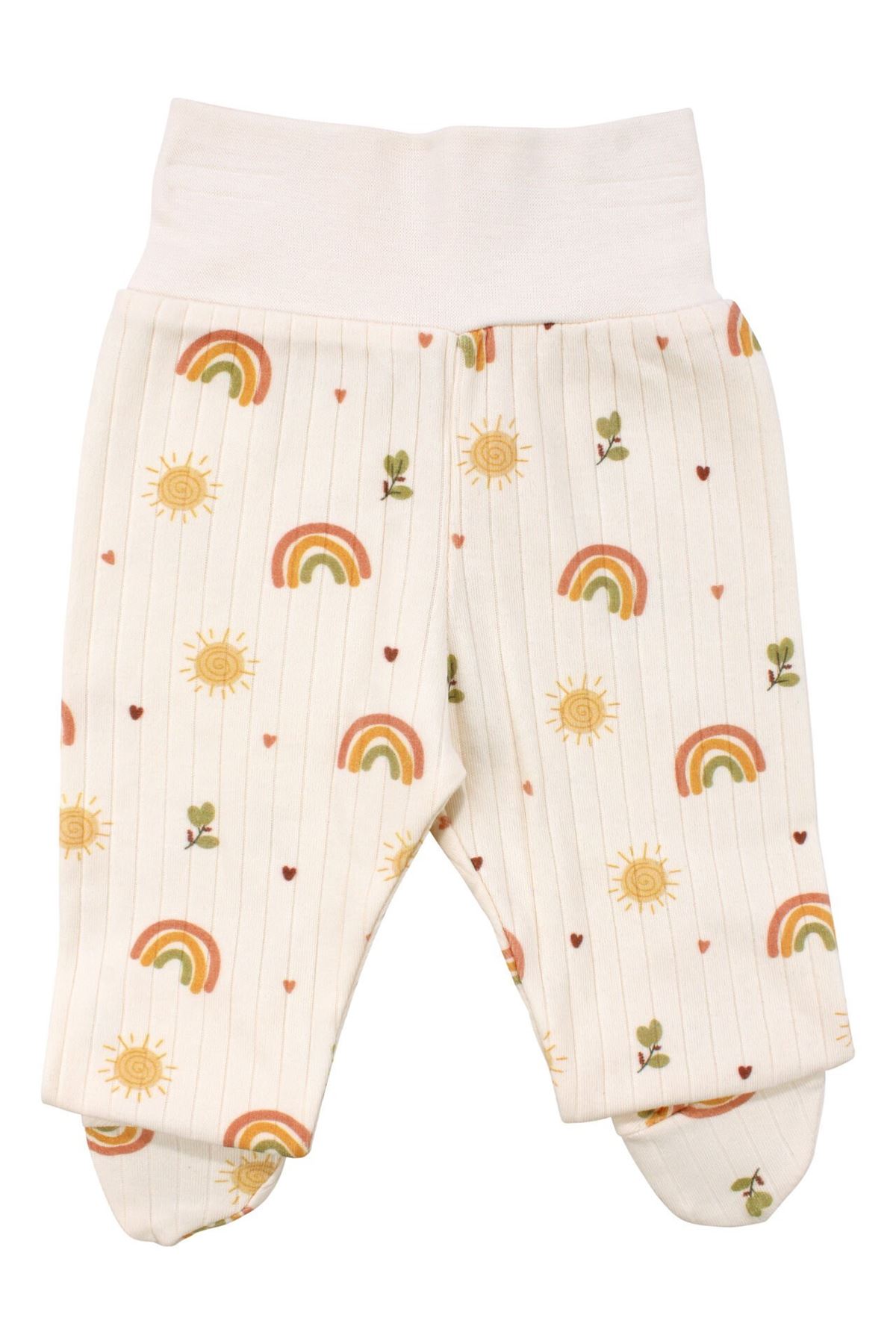 Kız Bebek Ekru Güneş Gökkuşağı Desenli Üçlü Takım