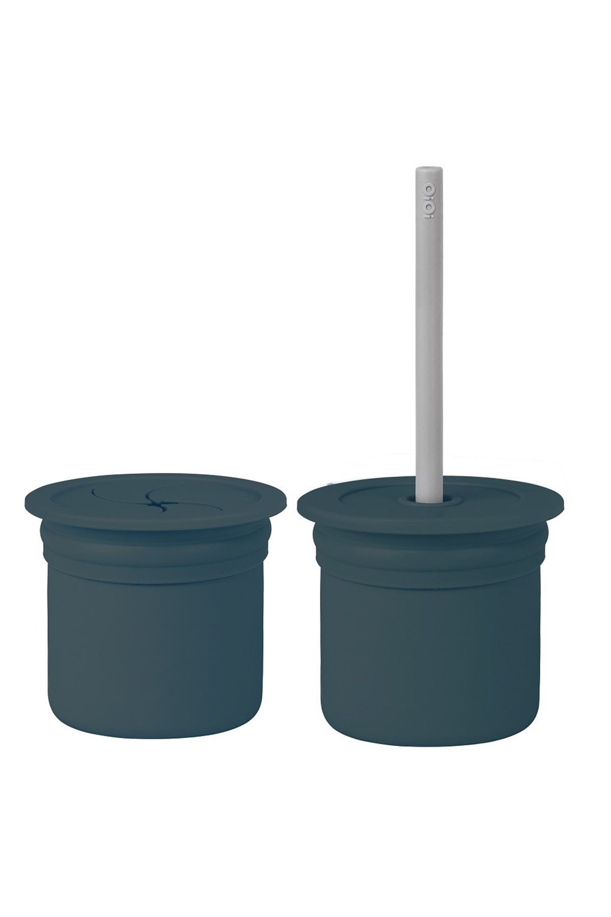 OiOi Ham+Hüp Pipetli Silikon Bardak Seti Deep Blue / Powder Grey