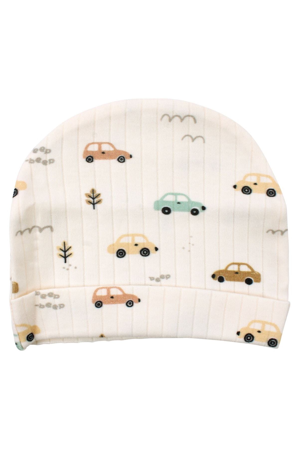 Erkek Bebek Ekru Araba Desenli Üçlü Takım