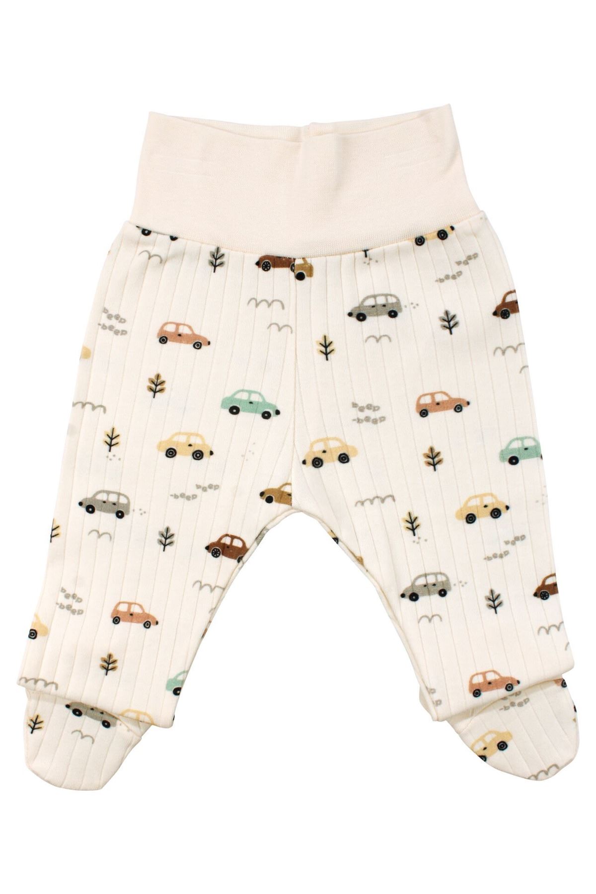 Erkek Bebek Ekru Araba Desenli Üçlü Takım 0-3 Ay